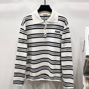 Miu Miu Black and White Striped Long Sleeve Top
